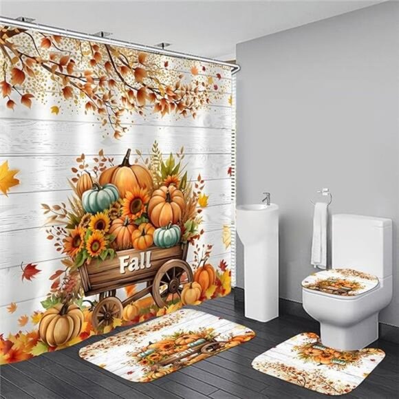 BRAND NEW 4Pcs Thanksgiving Day Shower Curtain Set - Picture 8 of 8